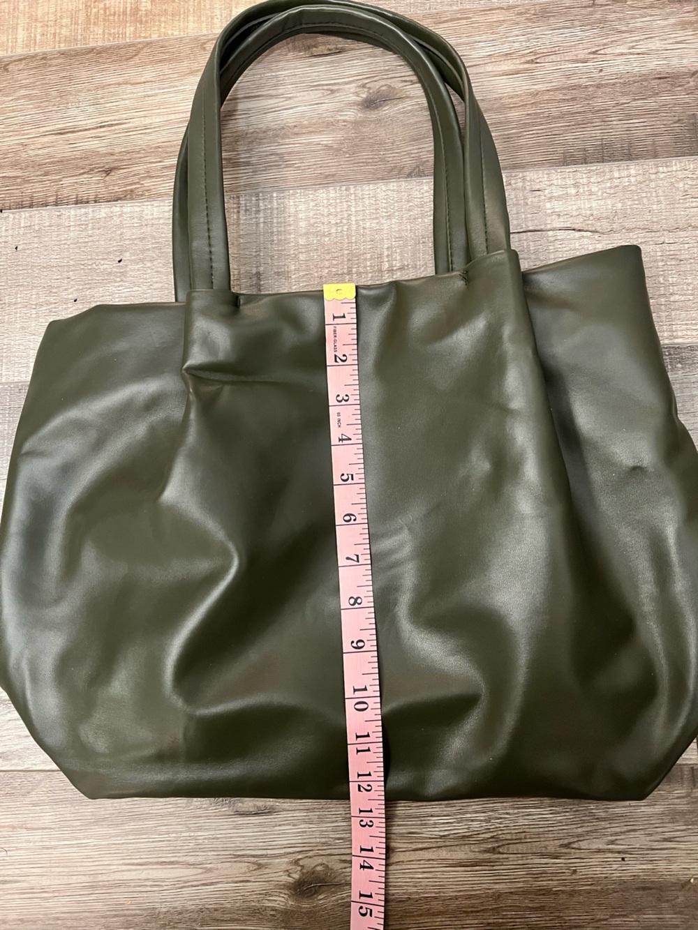 Neiman Marcus Olive Faux Leather Tote with Matching Pouch - Picture 5 of 8